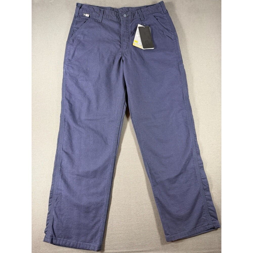 Carhartt FR Pants Mens 33x30 Navy Blue Washed Duck Work Dungaree Flame Resistant